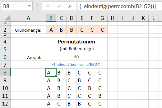 Permutationen einer Grundmenge mit teilweise nicht unterscheidbaren Elementen