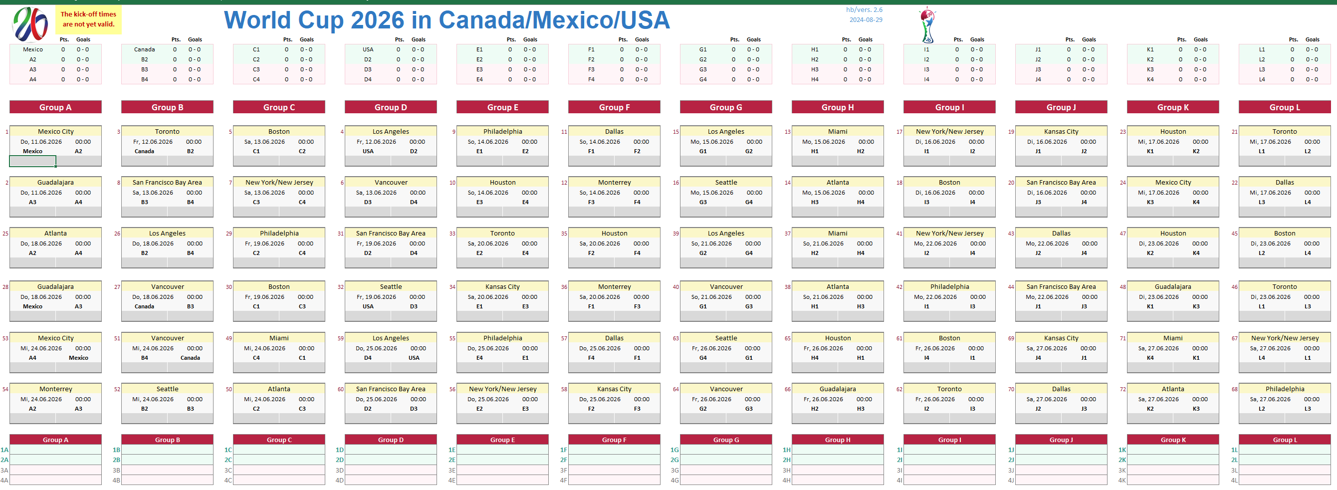 FIFA World Cup 2026 Excel Schedule Everything Fully Automatic