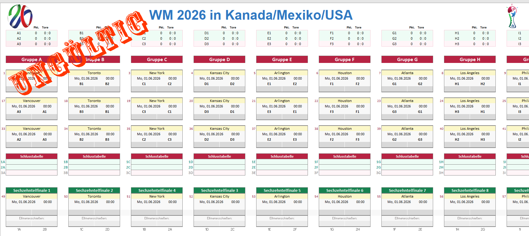 Vorschau auf den Excel-Spielplan WM 2026