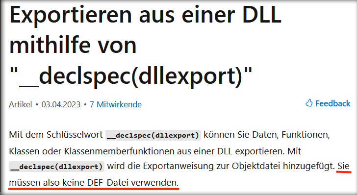 DEF-Datei versus __declspec(dllexport)