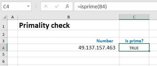 Excel sheet: Call of function 'isprime()'