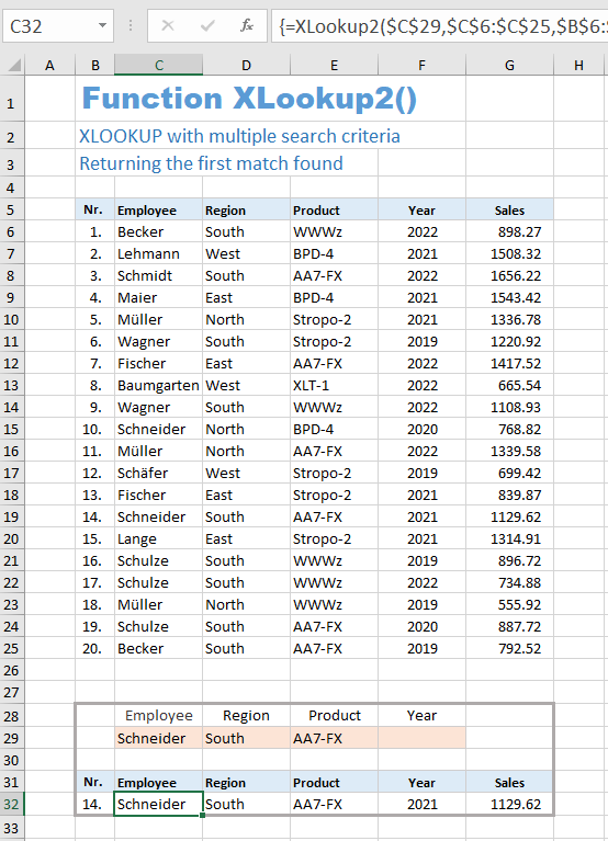 Example 3 for the function XLOOKUP