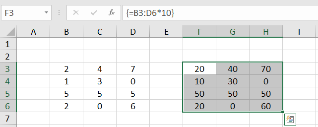 Excel array formulas Example 1.2