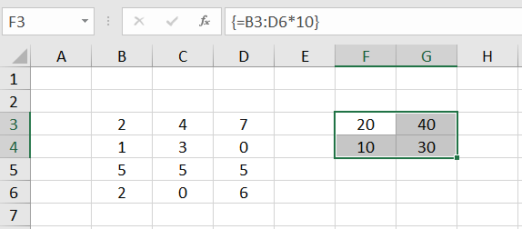 Excel array formulas Example 1.3