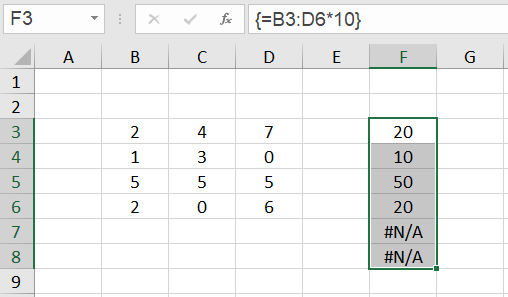 Excel array formulas Example 1.4