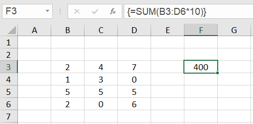 Excel array formulas Example 2.1