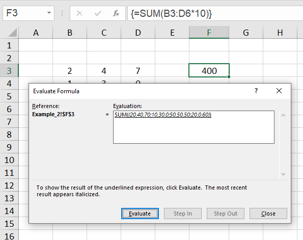 Excel array formulas Example 2.2