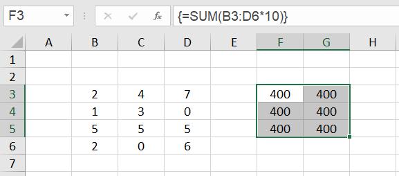 Excel array formulas Example 2.3
