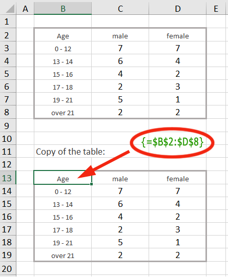 Excel array formulas Example 3