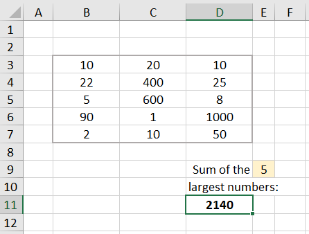 Excel array formulas Example 5.1