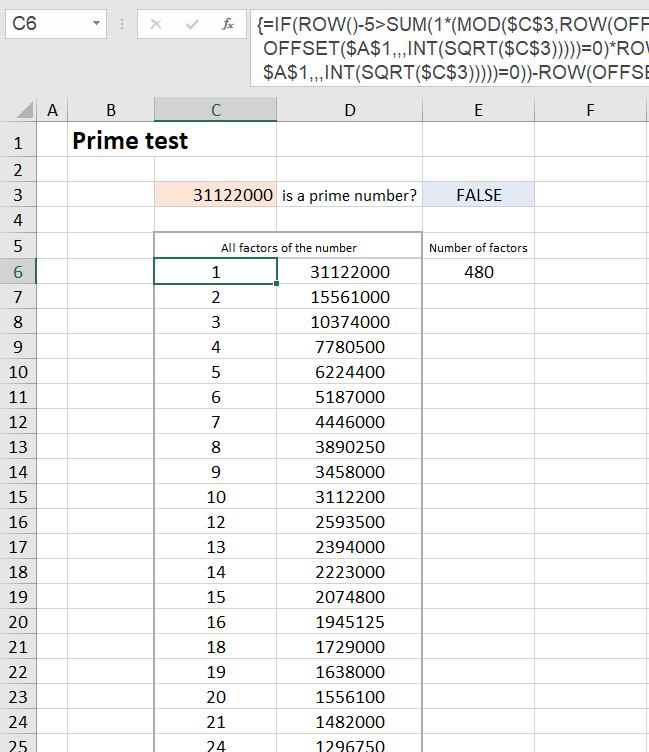 Excel array formulas Example 8.2