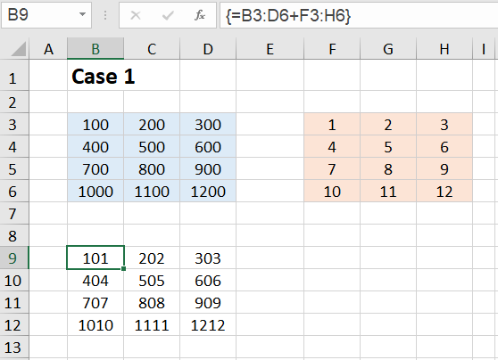 Excel Array formulas Case 1