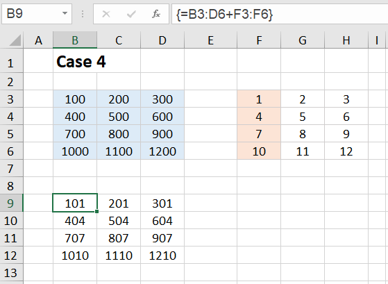 Excel Array formulas Case 4