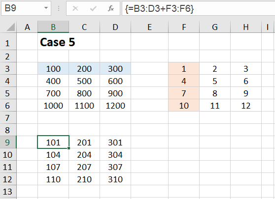 Excel Array formulas Case 5