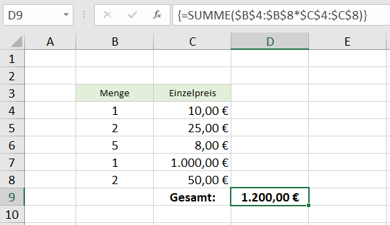 Excel Matrixformeln Beispiel 4.1
