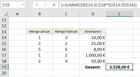 Excel Matrixformeln Beispiel 4.2