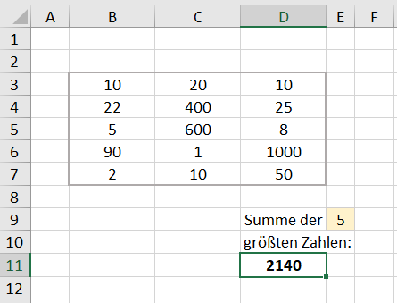 Excel Matrixformeln Beispiel 5.1